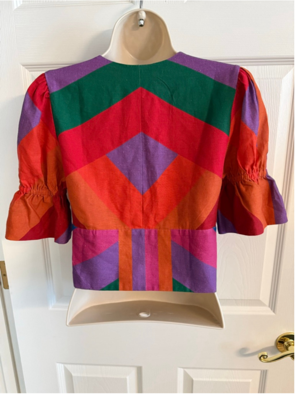 NWT FARM Rio Amanda Stripes Colorful Puff Sleeve Crop Top XS - Picture 2 of 8
